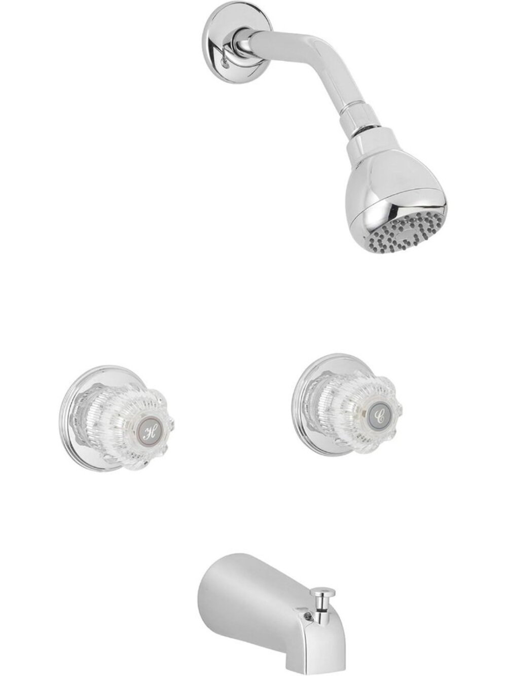 Polished Chrome Acrylic Knobs Tub & Shower Faucet Trim Kit - Two Handle Design